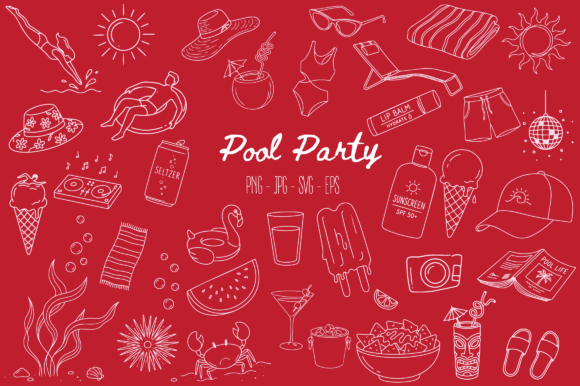 Download Summer Pool Party Doodle Clipart Bundle - Premium Resources